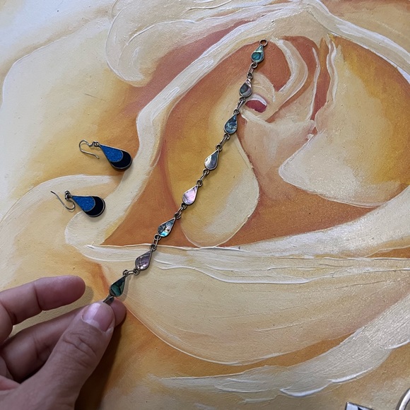 Mexican Alpaca bracelet & earrings silver jewelry set - Picture 3 of 5